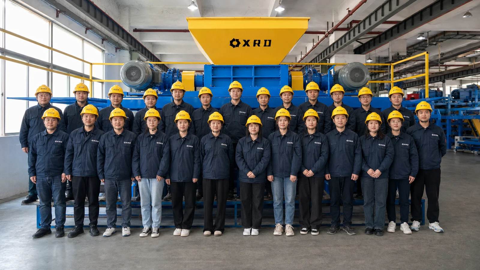 XRD workforce brand visualization with more than twenty people wearing logo uniforms